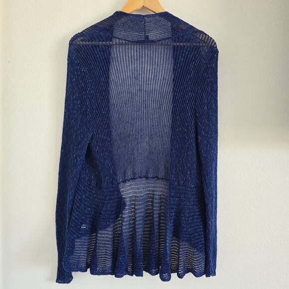 Eileen Fisher Linen Blend Open Mesh Knit Cardigan Blue Size L Lagenlook - Picture 4 of 8